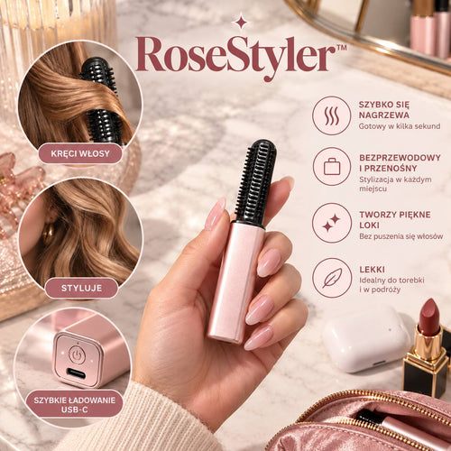 RoseStyler - Mini bezprzewodowy grzebień termiczny do włosów/ mini prostownica 2w1